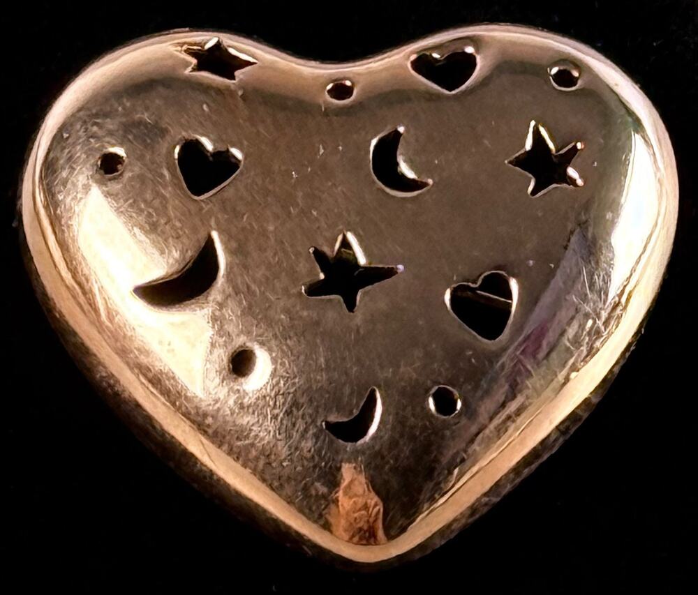 Vintage Monet Gold Pin Puffy Heart Moon Star Brooch Costume Jewelry 2” Large